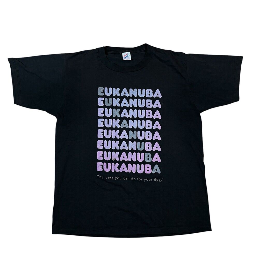 Vintage 90’s Eukanuba Dog‎ Food Jerzees Super Black T-Shirt Size XL Made in USA